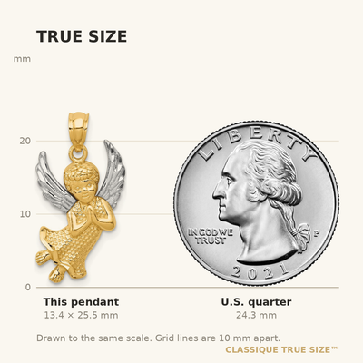14K w/Rhodium Diamond-cut Praying Angel Pendant