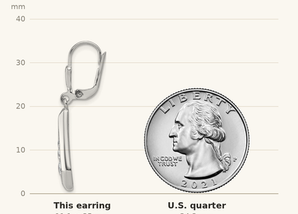 Classique True Size: Sterling Silver Rhodium-plated Polished Fancy CZ Kite-shaped Leverback Earrings shown next to a US quarter (24.3 mm)