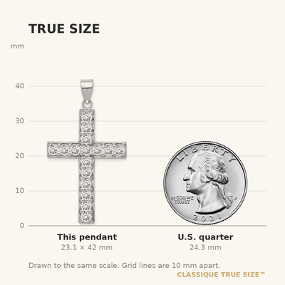 Sterling Silver Rhodium-plated CZ Latin Cross Pendant, 42 x 25mm