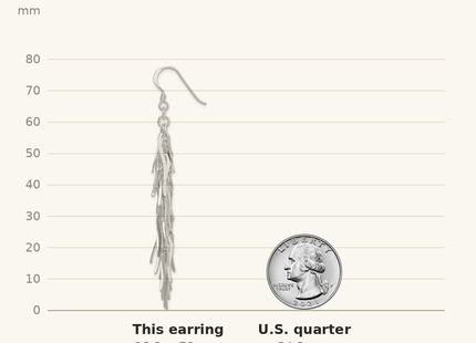 Classique True Size: Sterling Silver Polished Fancy Drop Squiggle Dangle Earrings shown next to a US quarter (24.3 mm)