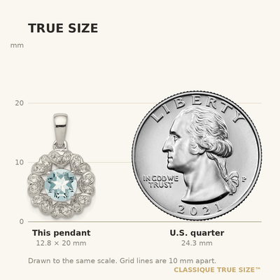 Sterling Silver Rhodium Plated White Topaz & Aquamarine Pendant, 20 x 13mm