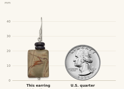 Classique True Size: Sterling Silver Polished Black Mother of Pearl & Picasso Jasper Dangle Earrings shown next to a US quarter (24.3 mm)