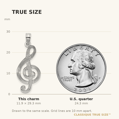 14K White Gold Treble Clef Charm, 29.34 x 11.75mm