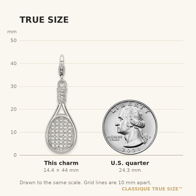 Amore La Vita Sterling Silver Rhodium-plated Polished 3-D Polished Tennis Racquet Charm with Fancy Lobster Clasp