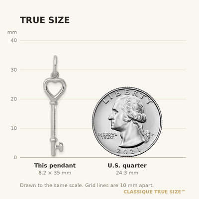 Sterling Silver Rhodium-plated Key Pendant, 35 x 8mm