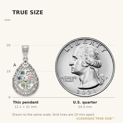 14K White Gold 5 Birthstone Tree of Life Tear Drop Pendant