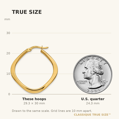 14K Tapered Square Hoop Earrings, 30 x 2mm