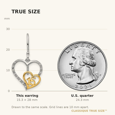 14K Two-tone Polished Diamond Quinceanera Heart Dangle Earrings