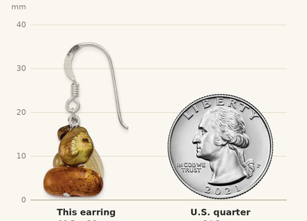 Classique True Size: Sterling Silver Polished Amber, Citrine & FW Cultured Pearl Dangle Earrings shown next to a US quarter (24.3 mm)