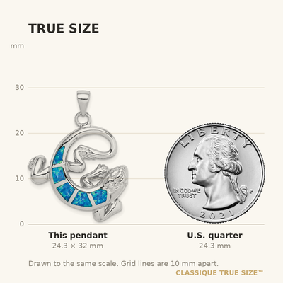 Sterling Silver Rhodium-plated Polished Created Blue Opal Gecko Pendant