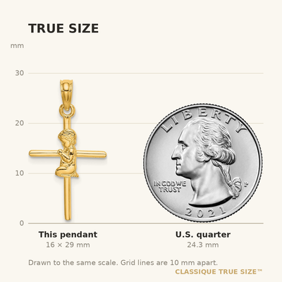 14K w/Rhodium Cross Pendant, 29 x 18mm