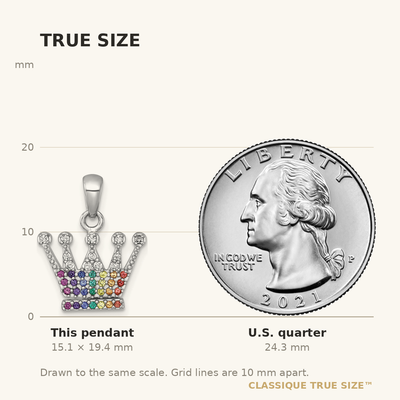 Sterling Silver Rhodium-plated Polished Rainbow Nano Crystals Crown Pendant
