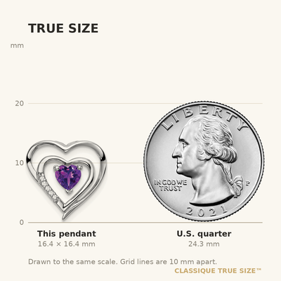14K White Gold Amethyst and Diamond Heart Pendant, 16.4 x 16mm