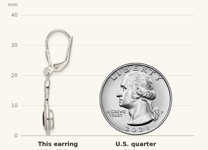 Classique True Size: Sterling Silver Polished Garnet Knot Leverback Dangle Earrings shown next to a US quarter (24.3 mm)