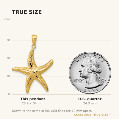 14K Diamond-Cut Starfish Pendant, 34 x 26mm