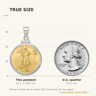 Wideband Distinguished Coin Jewelry 14K White Gold Polished Mounted 1/4oz American Eagle Screw Top Coin Bezel Pendant