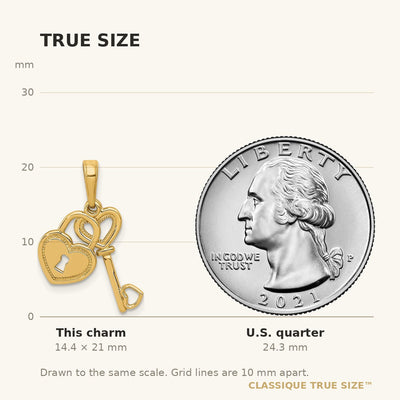 14K Polished Moveable Heart Key and Heart Lock Charm