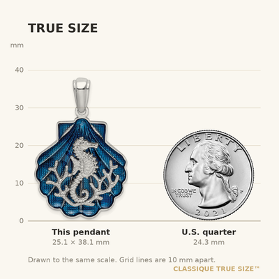 De-Ani Sterling Silver Rhodium-Plated Enameled Blue Shell with Seahorse Pendant