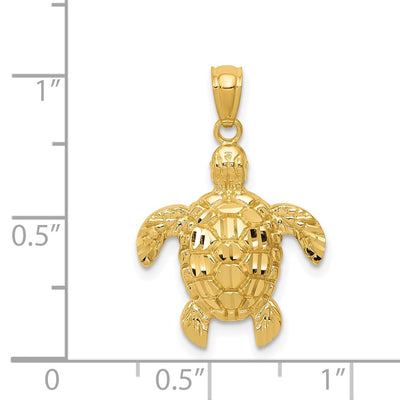 14K Diamond-cut Polished Sea Turtle Pendant