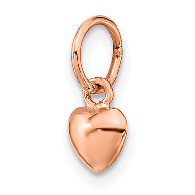 14K Rose Polished 3-D Puffed Heart Charm, 12 x 6mm